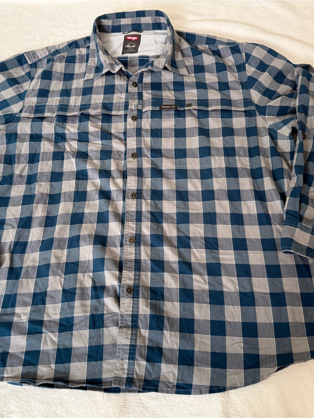 Wrangler Blue and Gray Check Long-Sleeve Button-Down Shirt